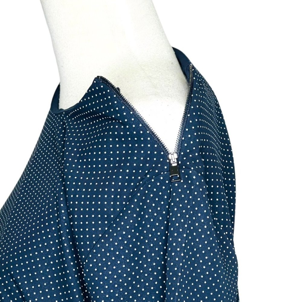 Ann Taylor Short Sleeve Jersey Poker-dot Top Navy Size L NWT - Picture 6 of 11